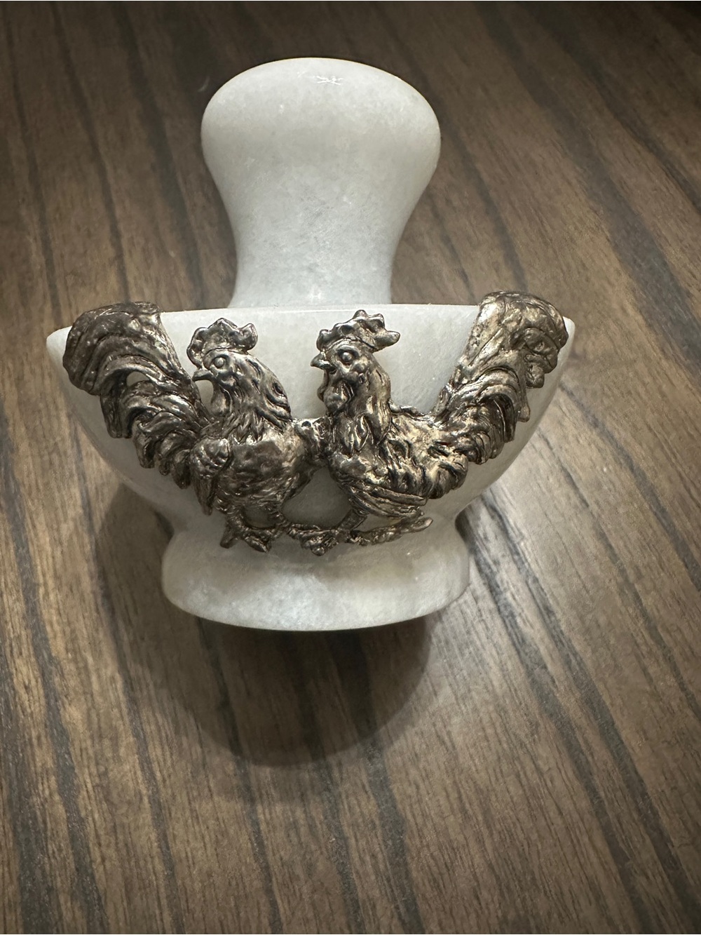 Vintage 60s/70s Alabaster/Marble Mortar and Pestle Fighting Roosters